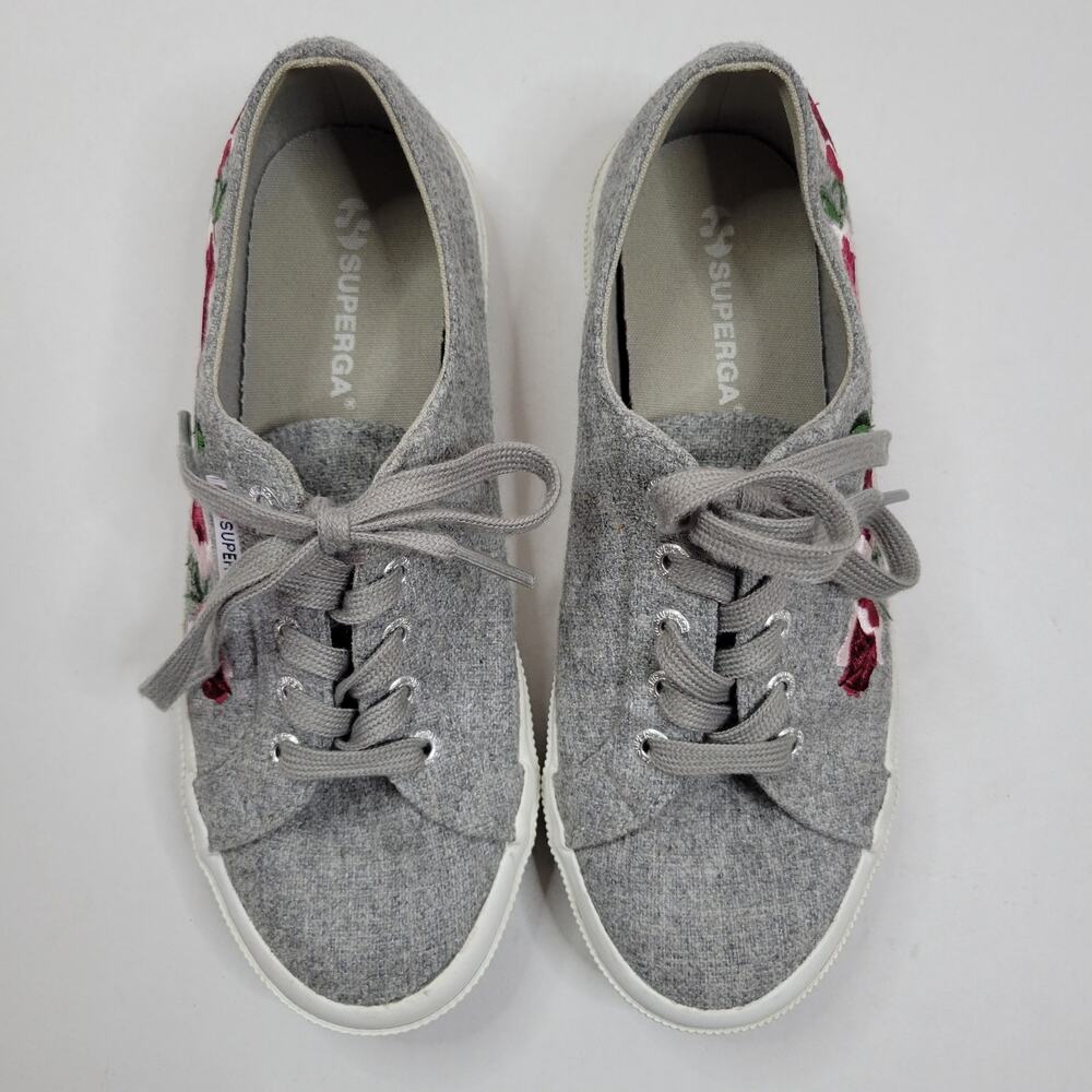 Superga Women's Gray Wool Fashion Sneakers Floral Embroidered Size 7.5 (EU 38) - Picture 7 of 9